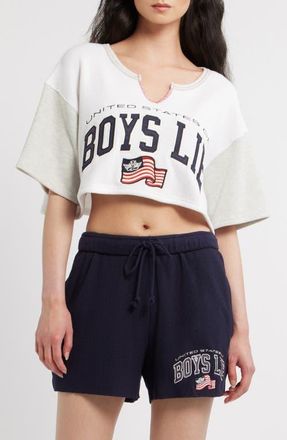 Boys Lie United States of Boys Lie Graphic Thermal Crop Top in White at Nordstrom, Size Large