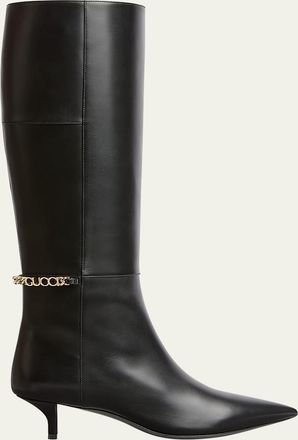 Gucci Signoria Leather Logo Chain Tall Boots