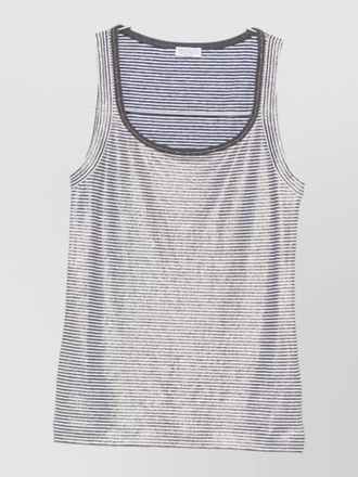 Brunello Cucinelli linen tank top scoop neck stripes shimmer