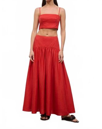 Staud Procida Linen Midi Skirt In Tomato