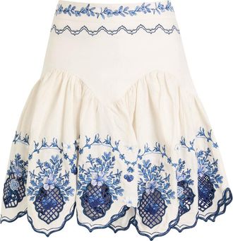 Agua Bendita Asai Wild Embroidered Linen Mini Skirt - Multicoloured - S (UK8-10 / S)