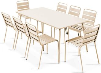 Oviala Conjunto mesa de jardín y 8 sillas de metal marfil