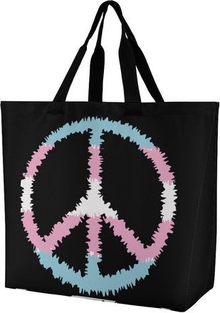 Generic Transsexual Flag Logo Reusable Shopping Bags One Shoulder Grocery Tote Bag Waterproof Big Purse for Work Travel