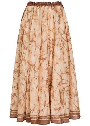 Zimmermann Indra Printed Rami Midi Skirt - Brown - 4 (UK 16 / XL)
