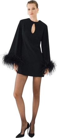 Access Fashion Access Fashion - Korte jurk met veren mouwen - Dames - Jurken - Zwart - Maat: 2XL