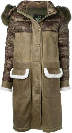 Mr & Mrs Italy Khaki Camo Shearling Hooded Parka - Dames - Parka Jassen - Groen - S - Jassen