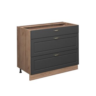 Vicco Mueble Bajo De Cocina Fame-line, Antracita-oro Landhaus/roble Dorado, 100 Cm Sin Encimera, Vicco