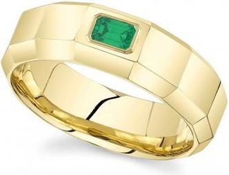 Allurez Lab Grown Emerald Mens Wedding Ring Band 14K Yellow Gold (0.32ct)