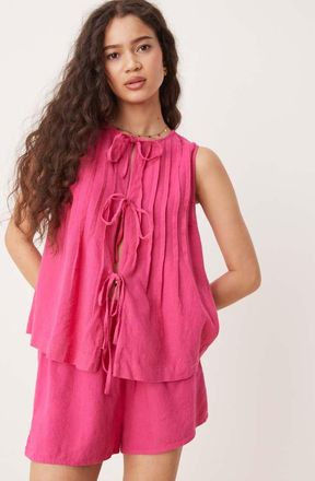 Nobody's Child Tilly - Top in lino rosa con dettagli allacciati in coordinato