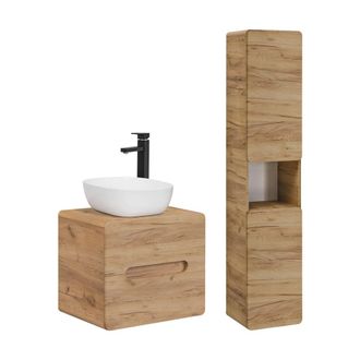 Petits Meubles Set de muebles con lavabo 60 cm y columna estratificado marr&oacute;n