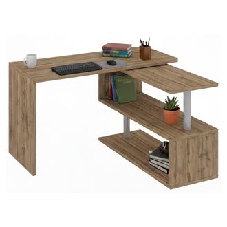 Dmora Escritorio Dascagn, Escritorio Esquinero Con Soporte Para Pc, Mesa De Oficina Multiusos, Escritorio Multiposiciones Para Ahorrar Espacio, 100% Made In