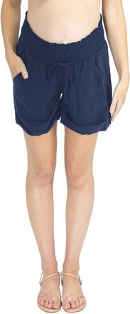 Angel Maternity Smocked Waist Tencel Maternity Shorts in Navy at Nordstrom, Size X-Small