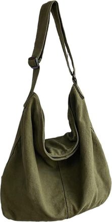 Generic Canvas Shoulder Bag Large Capacity Messenger Crossbody Bags Hobo Bag with Zipper and Adjustable Shoulder Strap for Casual Travel Shopping School,Green