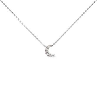House of Brilliance 10K White Gold Diamond Accented Crescent Moon Shaped 18 Inch Pendant Necklace (H-I Color, I1-I2 Clarity)