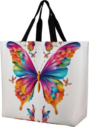 Generic Colored Butterfly Handbag Foldable Grocery Bag Large Capacity Handbags For Ladies Beach Picnic