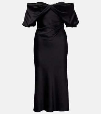 Alexander McQueen Draped off-shoulder satin midi dress