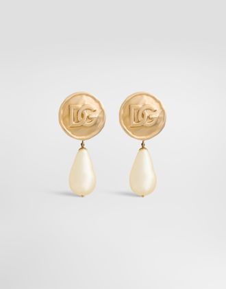 Dolce & Gabbana Earrings With Dg Logo And Teardrop Pendants - Woman Bijoux Gold Metal Onesize