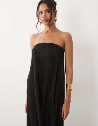 Asos Vestito midi a fascia a trapezio pliss&eacute; nero