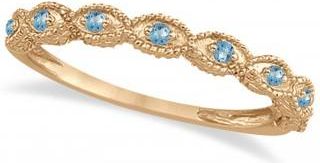 Allurez Antique Marquise Shape Blue Topaz Wedding Ring 14k Rose Gold (0.18ct)