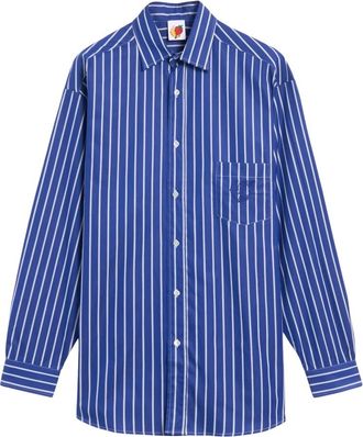 Sky High Farm Gestreepte knoopsluiting katoenen overhemd - Heren - Casual Overhemden - Blauw - S - Katoen - Overhemden