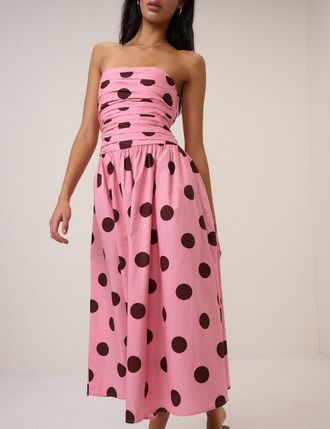 Nobody's Child Pink Polka Dot Bandeau Alice Midi Dress