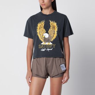 SATISFY T-shirt MothTech in cotone nero slavato con stampa
