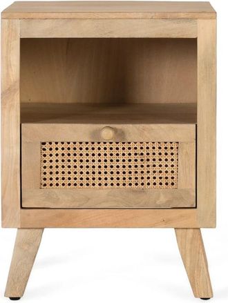 Giner&Colomer Mesita de noche de madera de mango 45 cm estilo japandi n&oacute;rdico