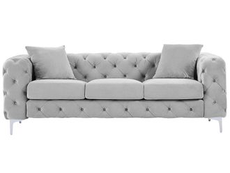 VENTE-UNIQUE.COM Sof&aacute; fijo terciopelo 3 plazas gris claro 220x91cm