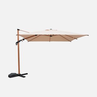 Sweeek Rectangular Offset Parasol 3x4m Wood Effect Pole in Beige