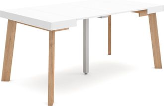 Skraut Home Mesa Consola Extensible, Mesa Comedor Plegable, 160, Para 8 Comensales, Patas De Madera, Estilo Moderno, Blanco - Skraut Home