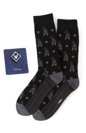 Cufflinks Inc. x Disney Goofy Cotton Blend Dress Socks & Lapel Pin Set in Black Multi at Nordstrom