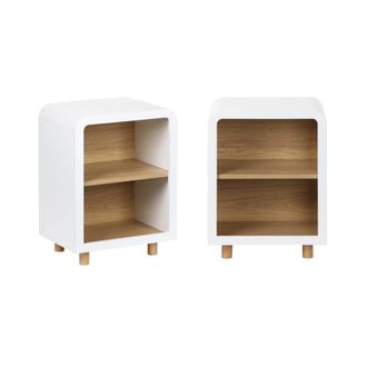 Sweeek Set 2 mesitas de noche con 1 estante, efecto madera, blanco