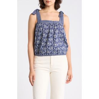 Max Studio Tie Strap Bubble Top in Navy Vintage Stencil at Nordstrom Rack, Size X-Small