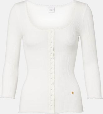 Chloé Chloé Lace-trimmed ribbed-knit cotton cardigan