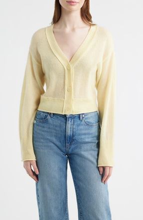 LoveShackFancy Lawrence Crop Cashmere Cardigan in Light Lemon at Nordstrom, Size Xx-Small