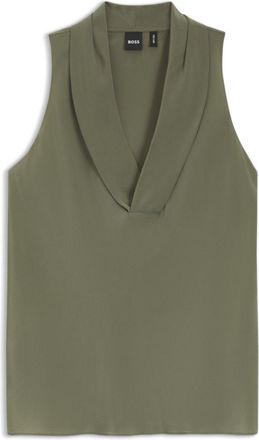 BOSS Sleeveless blouse in sandwashed silk with V neckline