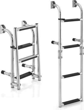 Costway Costway Escalera De Barco De 3 Escalones, Escalera Telesc&oacute;pica Plegable Con Adaptador De Piso, Escalones De Pvc Resistentes, De Acero Inoxidable Para 
