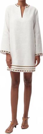 Exquise Long Sleeve Linen Mini Dress In Bone