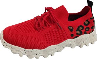 Generic Womens Fashion Leopard Print Sneakers Mesh Fabric Upper Breathable Comfortable Lace Up Casual Walking Shoes Slip On Trainers Women Girls Black Ladies 