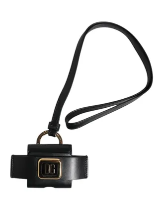 Dolce & Gabbana Leather Strap with Logo Plaque Key Case - Black