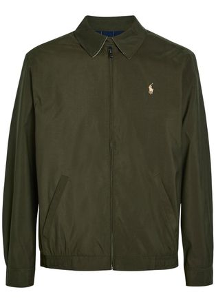Polo Ralph Lauren Windbreaker Logo Brushed Poplin Bomber Jacket - Olive - Xxl
