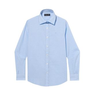 Brooks Brothers Micro Vichy Katoenen Overhemd met Logo - Dames - Overhemden - Blauw - L - Katoen - Overhemden