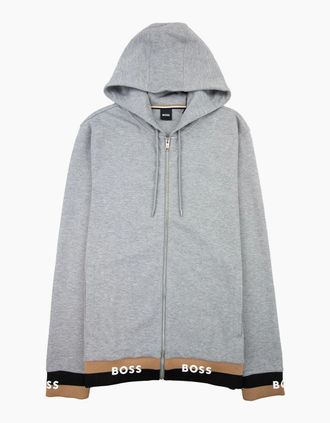 HUGO BOSS Mens Hugo Boss Seeger 118 Logo Cuff & Hem Zip Up Hoodie Grey 041 - Size: 42