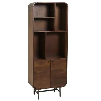 Macabane Librer&iacute;a de dise&ntilde;o en madera oscura y metal negro, con 2 puertas