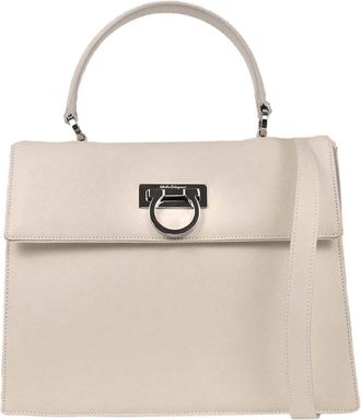 Ferragamo Gancini Convertible Top Handle Bag Leather White Leather Handbag (Pre-Owned)