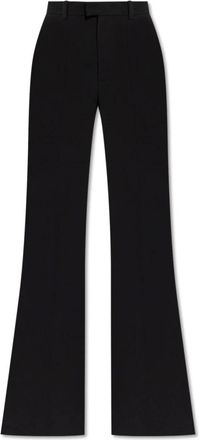 Balenciaga Broeken, Dames, Zwart, L, Leer, Wijde broek met persplooi