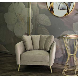 Dmora Dmora - Sill&oacute;n Foster, Asiento Acolchado, Sof&aacute; De Sal&oacute;n Individual, Silla Con Reposabrazos, 88x77 H74 Cm, Gris Y Dorado