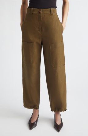 Max Mara Dorni Stretch Cotton Twill Utility Pants in Khaki Green at Nordstrom, Size 10