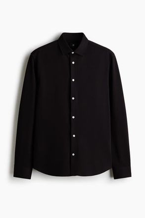H&M Four-way Stretch Slim Fit Shirt in Black at Nordstrom, Size Xx-Large