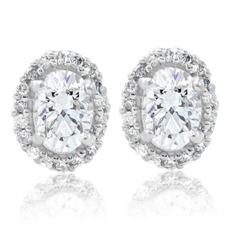 Pompeii3 1/2Ct TW Oval Shape Halo Diamond Studs 10k White or Yellow Gold Earrings